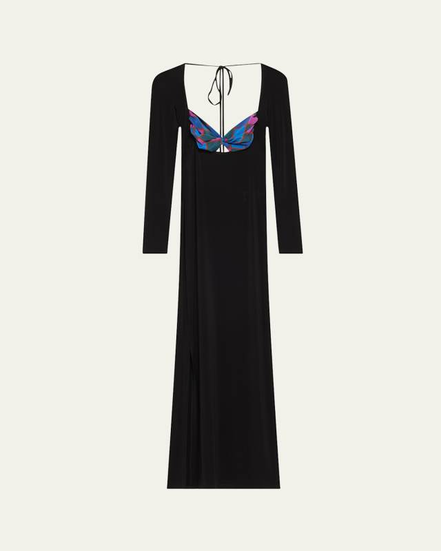 Regenerated Silk Scarves Open-Back Long Fitted Dress
